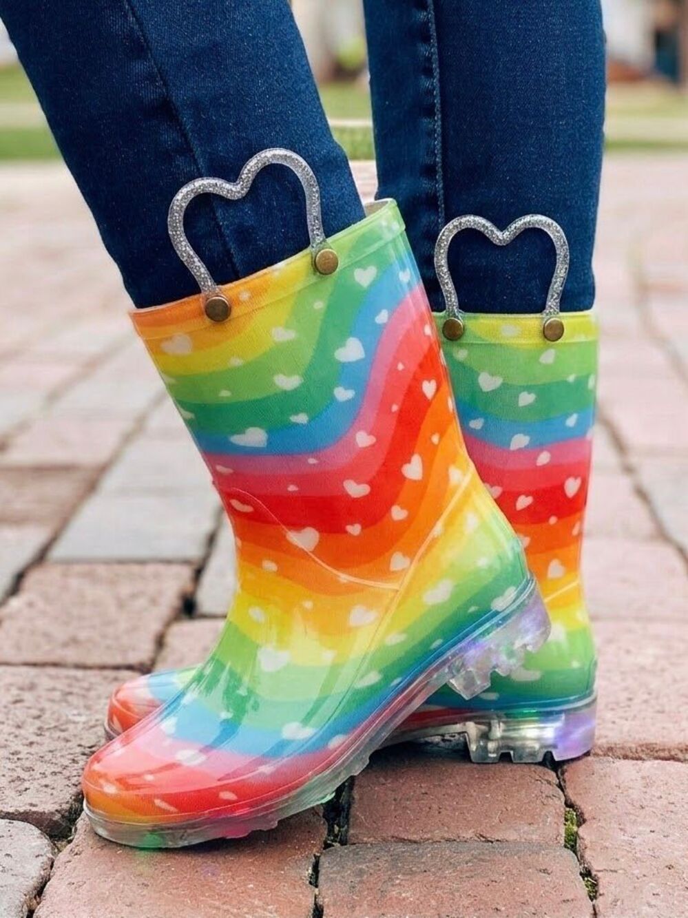 Western Chief Kids Girls Size 10 Rainbow Heart Print Pull On Rubber Rain Boots
